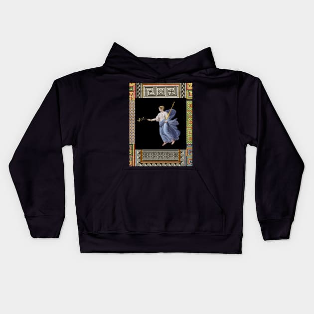 DANCING MAENAD HOLDING LIME BRANCH ,ANTIQUE ROMAN PAINTING WITH POMPEII MOSAICS PATCHWORK Kids Hoodie by BulganLumini